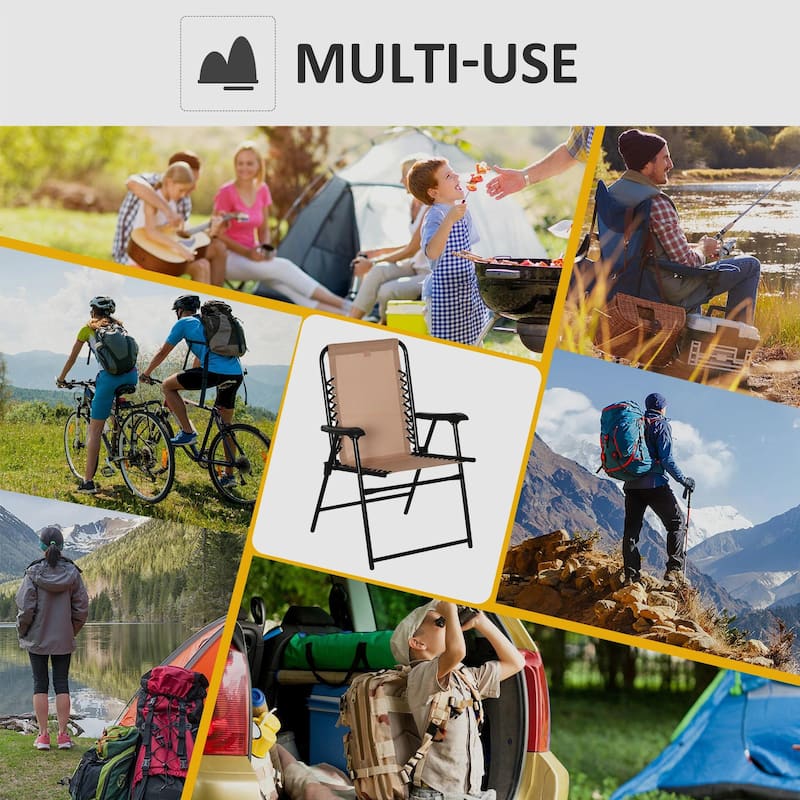 Patio Folding Bungee Chair,Outdoor Sling Seat,Armrests,Portable Lawn