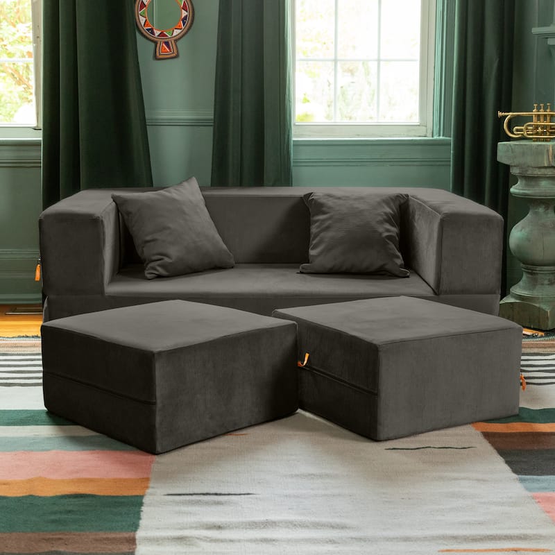 Jaxx Zipline Convertible Queen-size Sleeper Loveseat and Ottoman Set