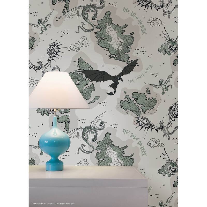 How to Train Your Dragon Isle of Berk Grey Peel and Stick Wallpaper