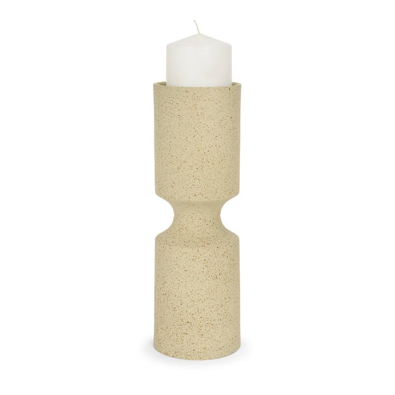 Akira Large Textured Beige Metal Pillar Candle Holder - 4.0L x 4.0W x 12.8H