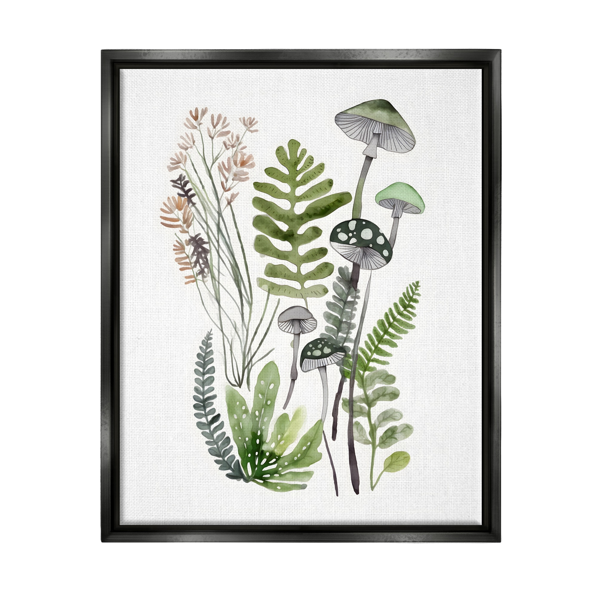 Stupell Green Mushroom Botanicals Framed Floater Canvas Wall Art Design by Petals Prints Design