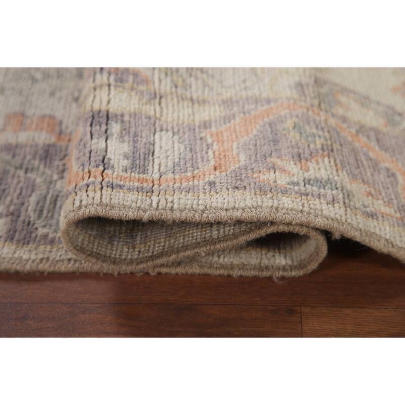 Hand Knotted Oriental 100% Wool Carpet Transitional All-Over Beige & Ivories Oushak Runner Rug - 9' 8'' X 2' 11''
