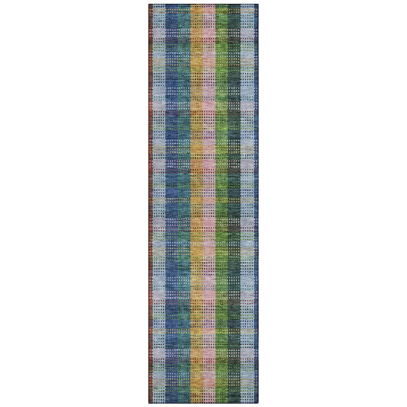 Machine Washable Indoor/ Outdoor Modern Plaid Chantille Rug