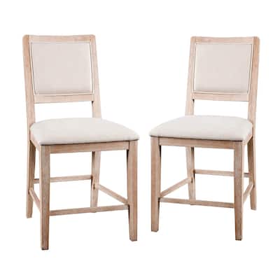 Set of 2 Wood and Fabric Dining Chairs in Distressed Natural