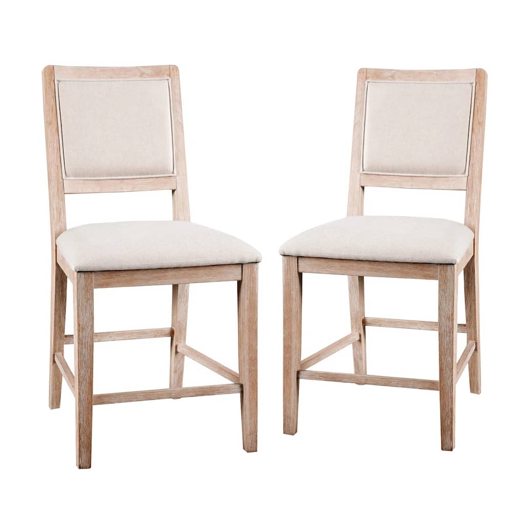 Set of 2 Wood and Fabric Dining Chairs in Distressed Natural