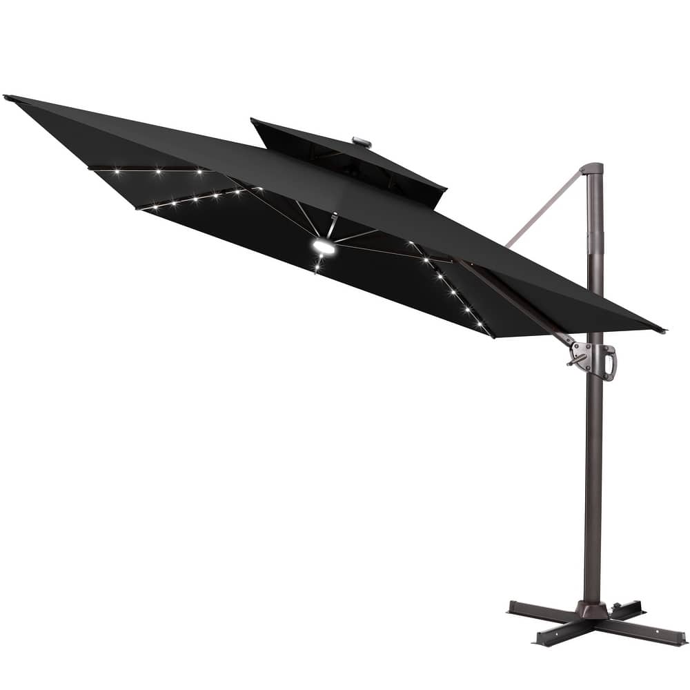 9 FT x 11 FT Outdoor Rectangular Double Top LED Lighted Patio Cantilever Offset Umbrella