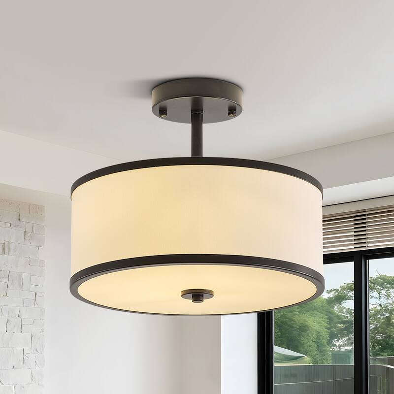 Starsky Modern 3-light Fabric Drum Semi Flush Mount