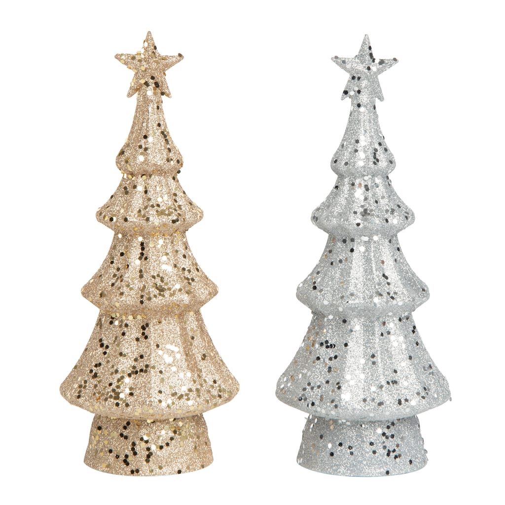 Transpac Plastic Light Up Glamorous Tree Set of 2 Christmas Home Decorations