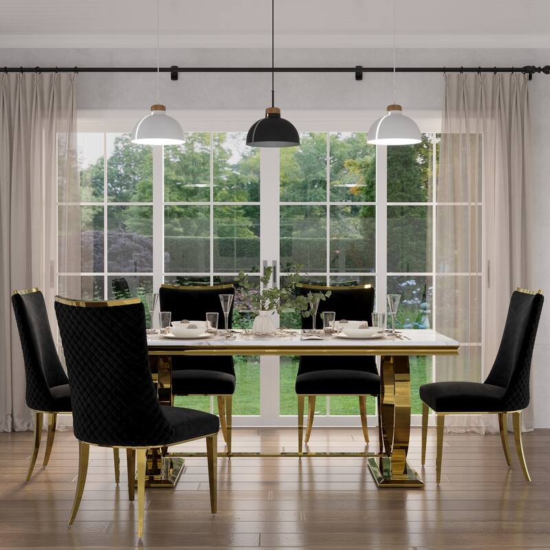 Luxurious Dining Room Table Set with Velvet Dining Chairs