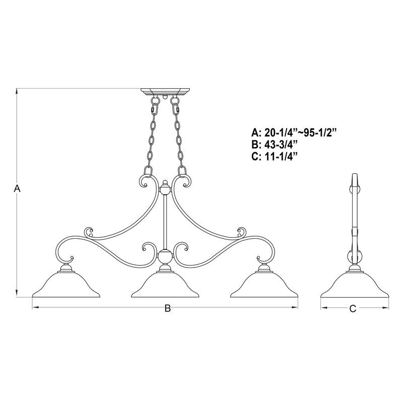 Monrovia 3L Linear Chandelier Island Pendant Light Fixture White Glass - 43.75-in W x 20.25-in H x 11.25-in D
