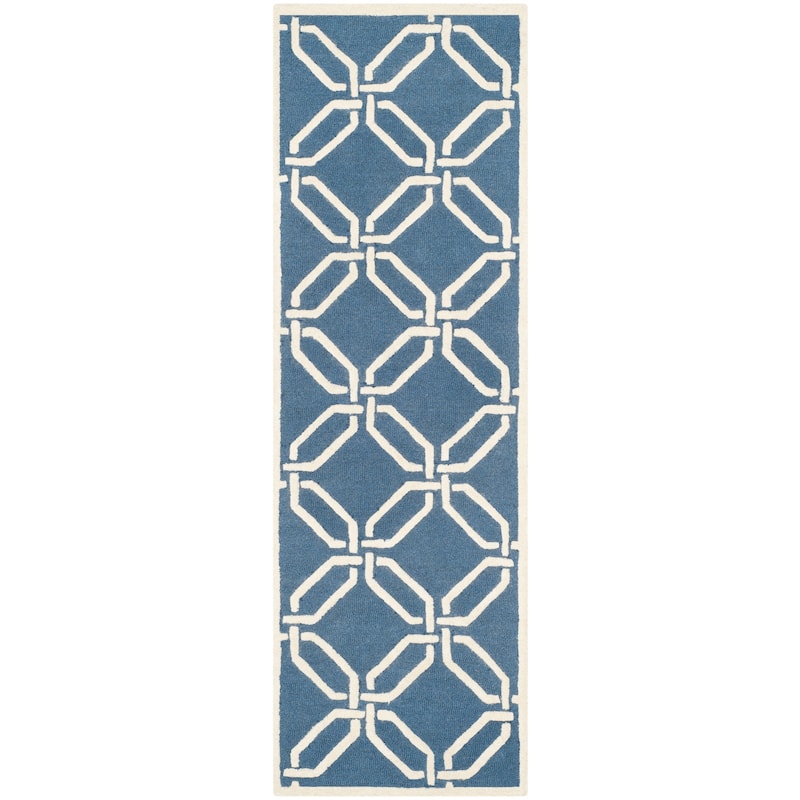 SAFAVIEH Handmade Cambridge Nhung Modern Moroccan Wool Rug - 2'6" x 8' Runner - Navy/Ivory