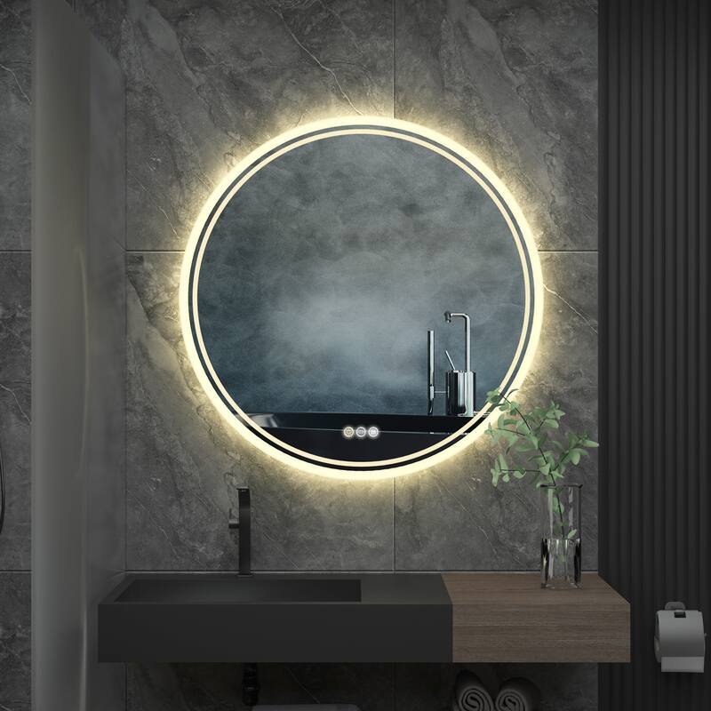 Smart LED Backlit Bathroom Large Round Mirror Anti-Fog 3 Colors Touch