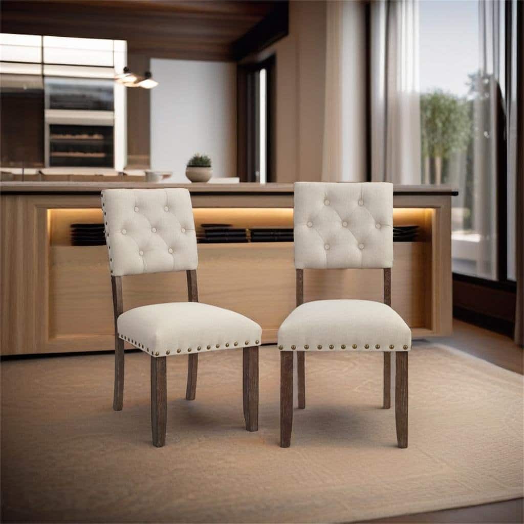 Modern Tufted Back Upholstered Fabric Dining Chair Set of 2