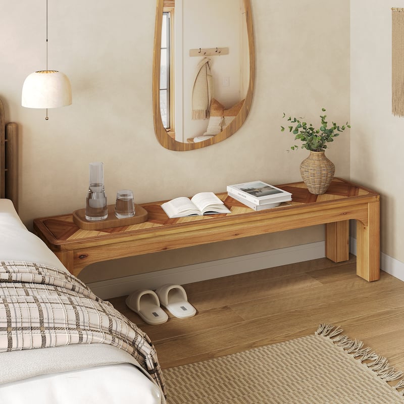 63" Long Entryway Bench, Solid Wood Shoe Bench with Tabletop