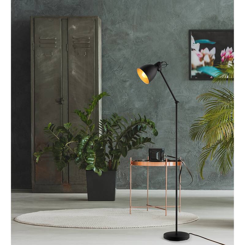 Eglo Priddy 2 Black 1-Light Floor Lamp with Black Exterior, Gold Interior