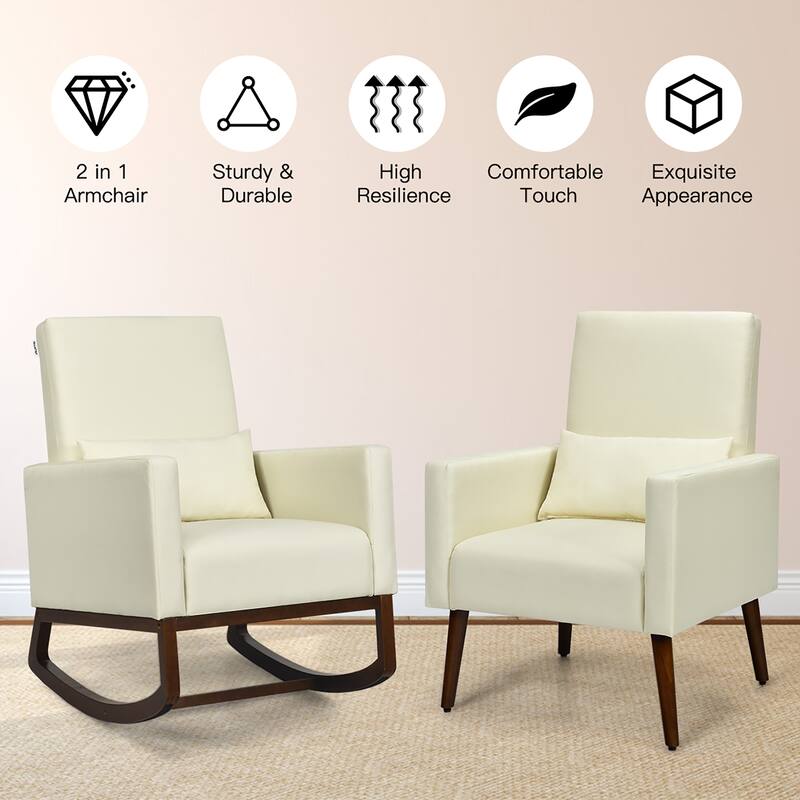 Costway Set of 2 Dual-use Upholstered Rocking Chair w/Pillow Light