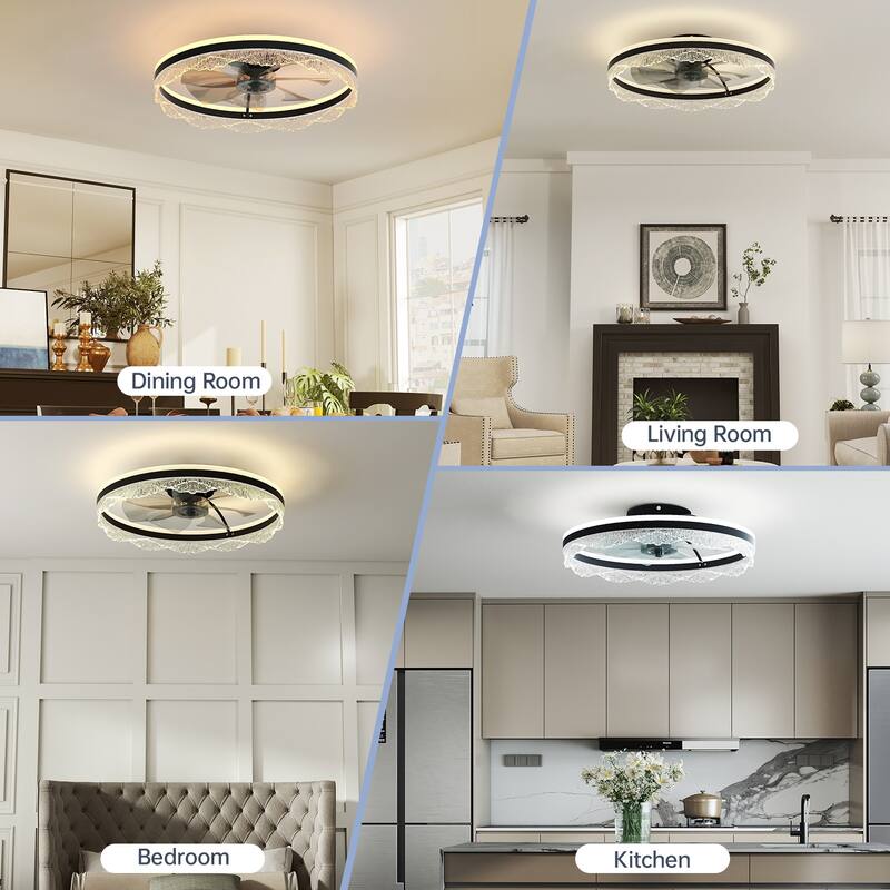 24" Crystal Chandelier Ceiling Fan, Dimmable LED Fan Light, 6-Speed Reversible Ceiling Fan