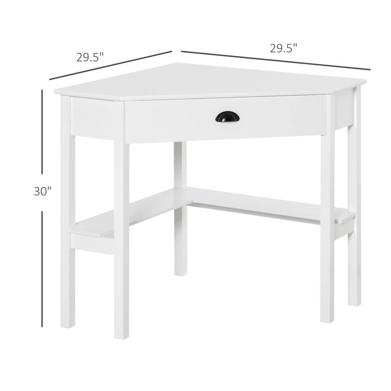 Triangle-Shaped Corner Desk with Drawer and Shelves ,Small Space Computer Desk for Living Room or Bedroom