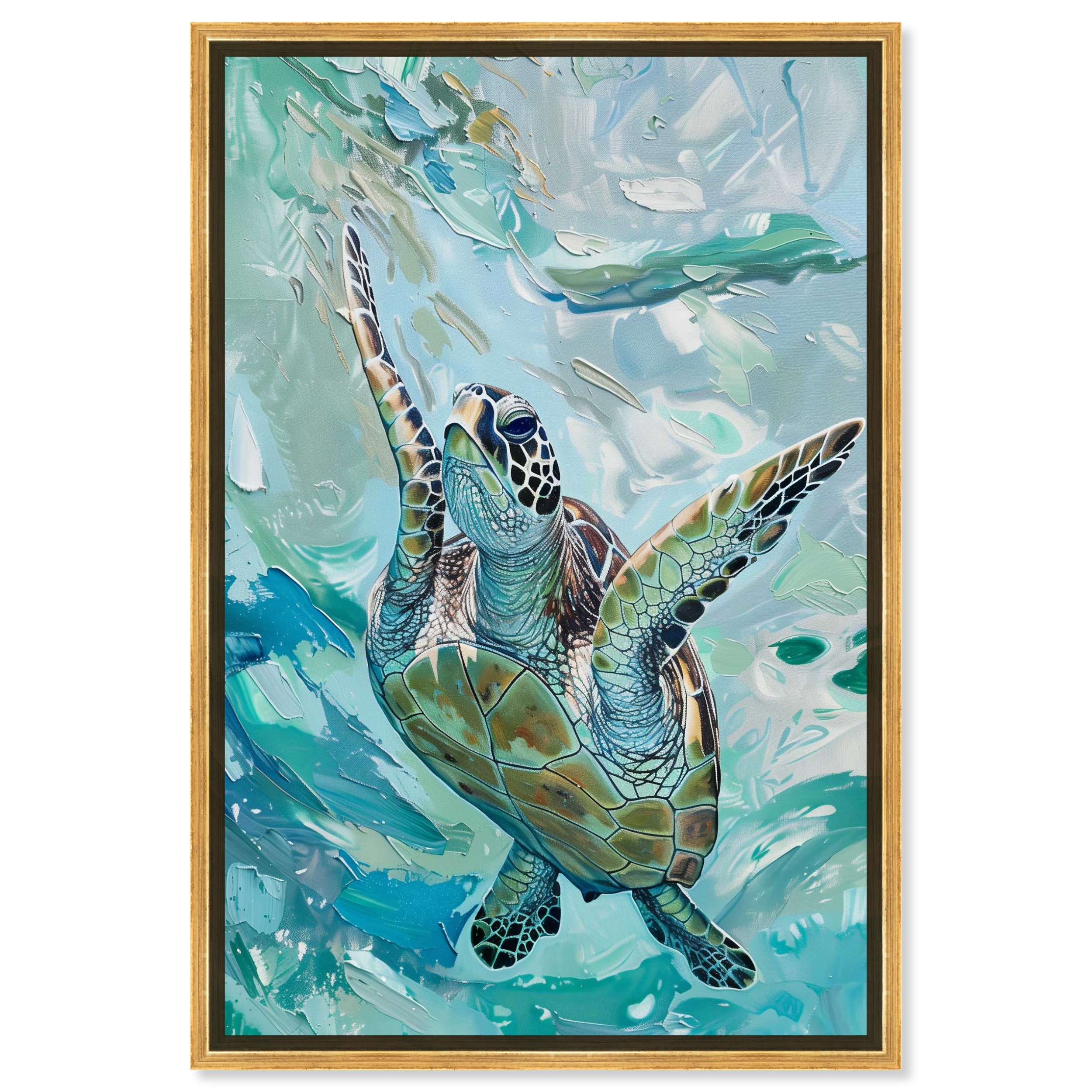 Art Remedy Serene Turtle Framed Colorful Coastal 1 Piece Canvas Wall Art