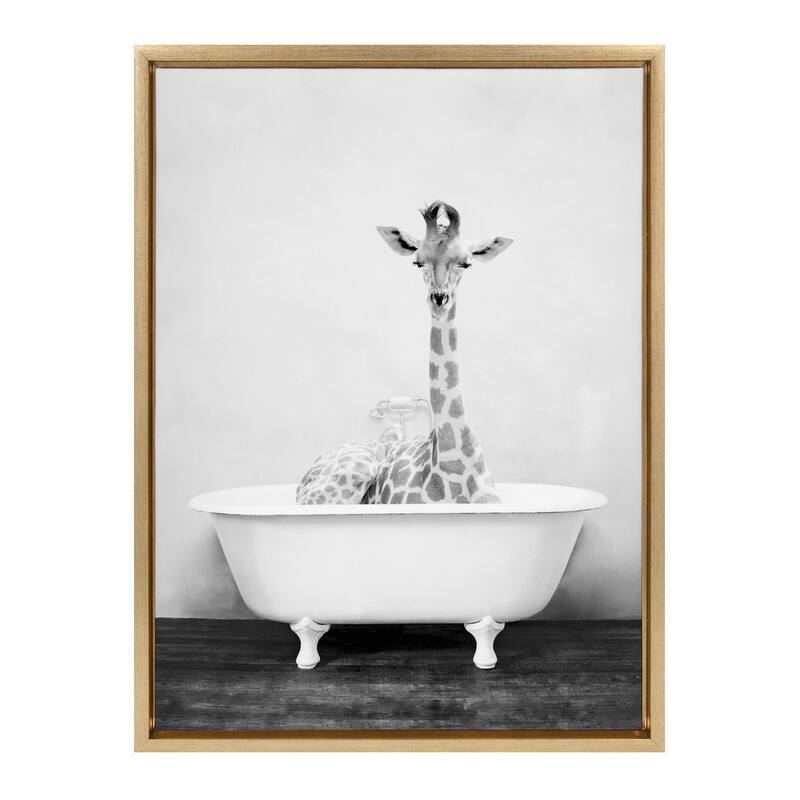 Kate and Laurel Sylvie Giraffe 2 in the Tub Framed Canvas by Amy Peterson