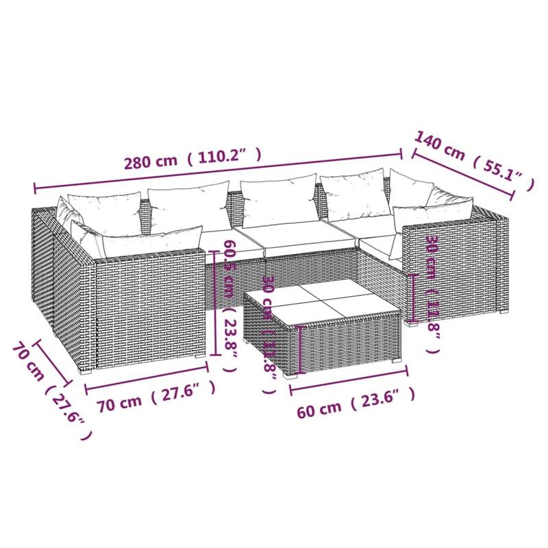 vidaXL Patio Lounge Set Outdoor Sectional Sofa Set Table Garden Poly Rattan - 27.6" x 27.6" x 23.8"