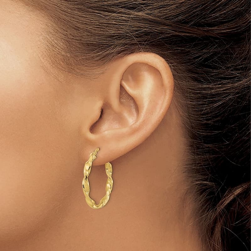 Curata 14k Yellow Gold Polished Textured Twisted Hoop Earrings - 27.88mm