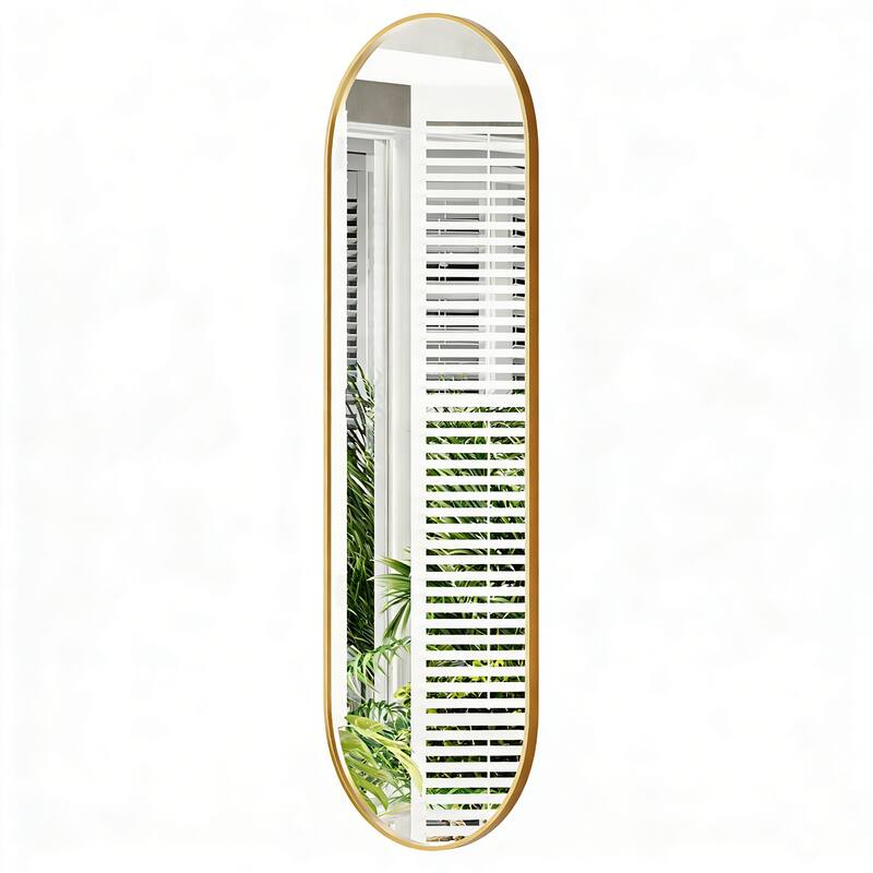 Rust-Proof Brushed Aluminum Frame Oval Full-Length Mirror