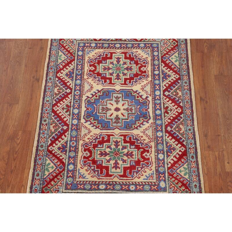 Geometric Kazak Oriental Accent Rug Handmade Bedroom Wool Carpet - 2'7" x 3'10"