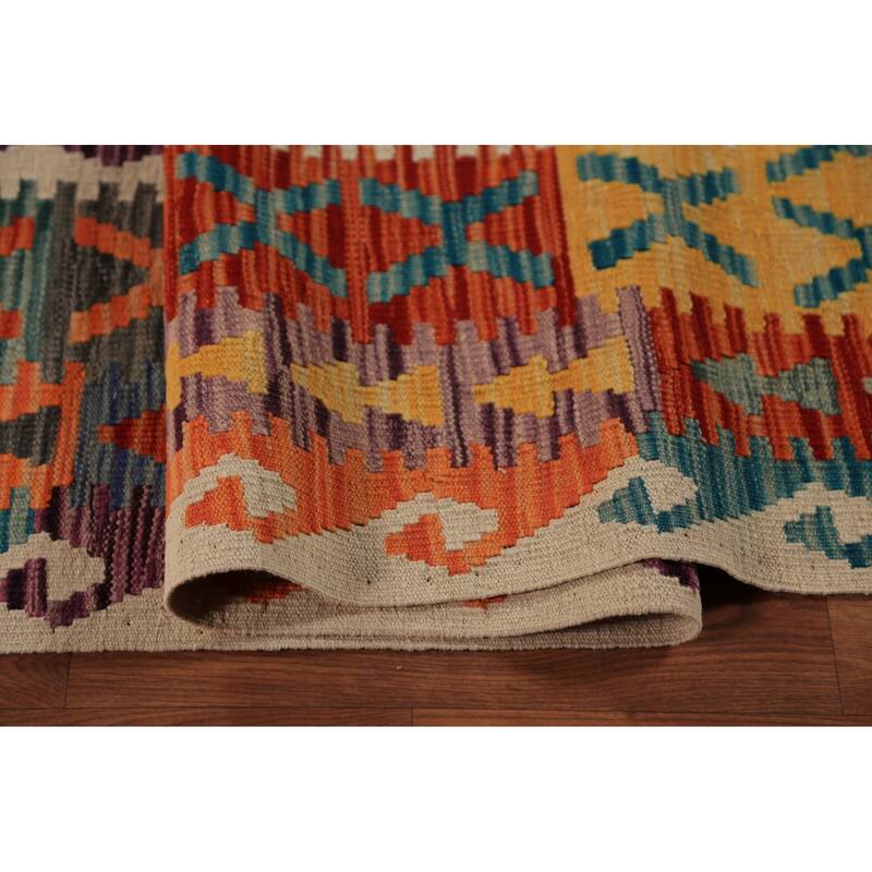 Kilim Oriental Rug Hand-Woven Multi-Color Reversible Wool Carpet - 9'7"x 12'9"