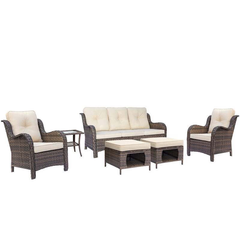 Outdoor Brown Wicker Patio Furniture Seating Sets with Beige Cushions