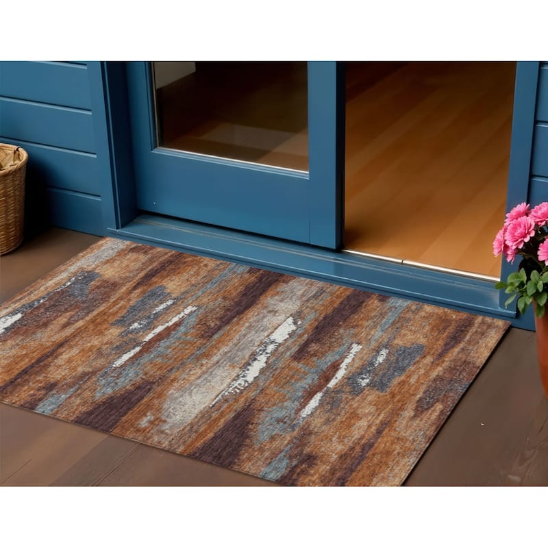 HomeRoots Abstract Transitional Rectangle Outdoor Rug - 3' x 5'