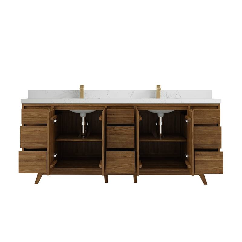 Willow Collections 84 in. W x 22 in. D Madison Teak Double Sink Bathroom Vanity with Countertop