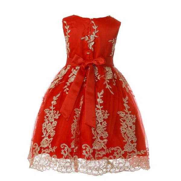 Shop Black Friday Deals On Rain Kids Girls Red Gold Floral Lace Applique Christmas Dress Overstock 30025451