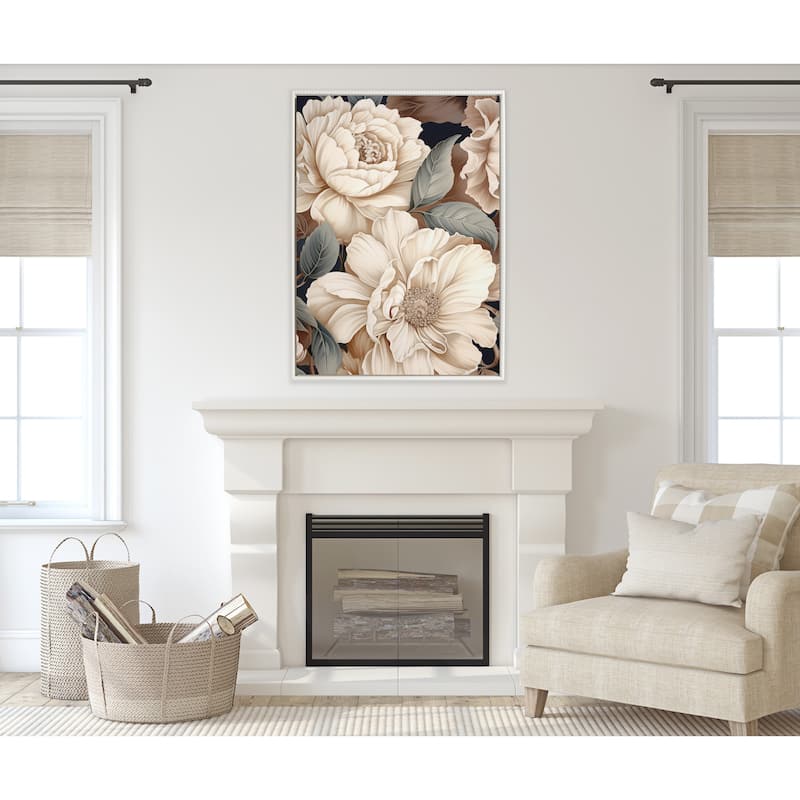 Sylvie Beaded Retro Glam Floral Framed Canvas by Creative Bunch Studio