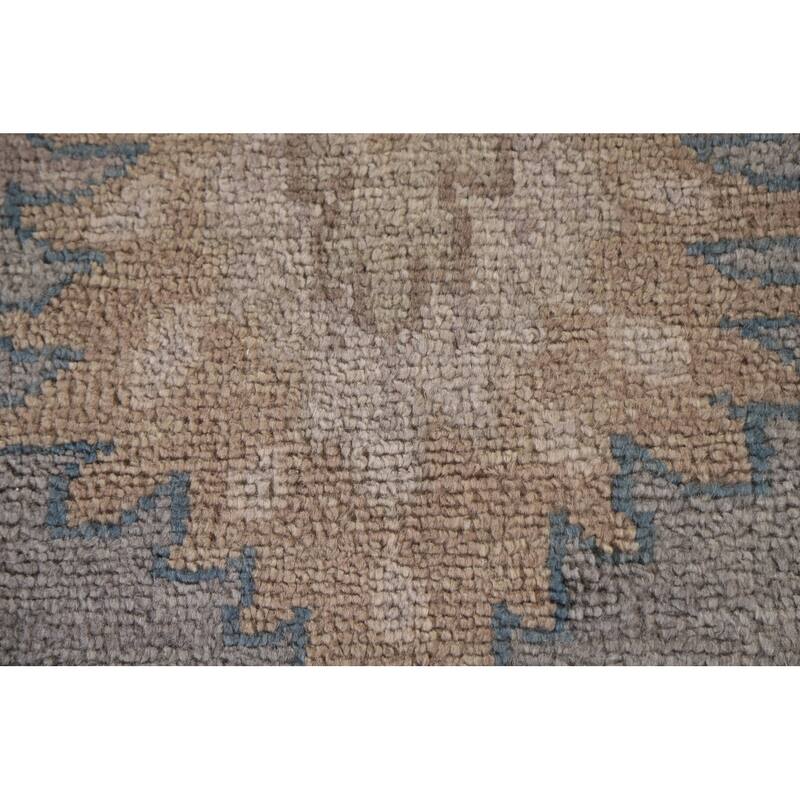 Geometric Oushak Style Area Rug Hand-knotted Wool Carpet - 8'10"x 12'0"