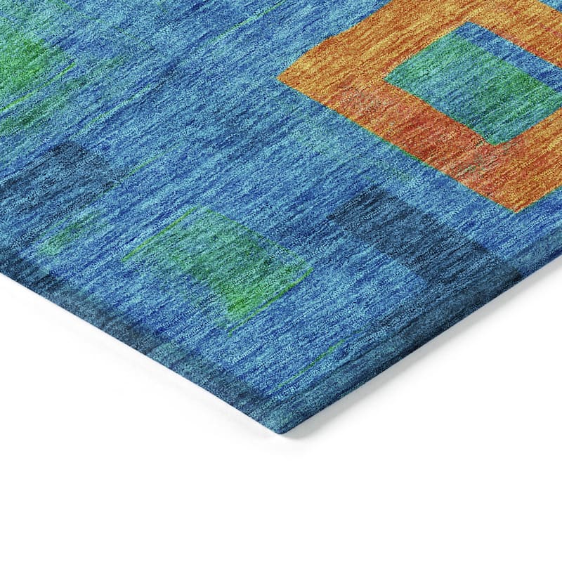 Machine Washable Indoor/ Outdoor Contemporary Blocks Chantille Rug