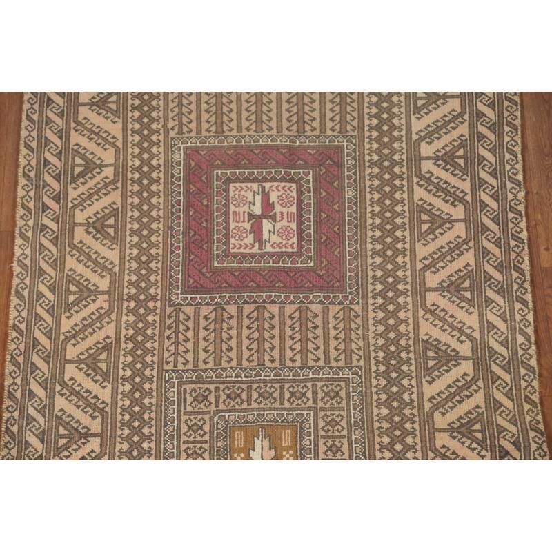 Geometric Balouch Persian Vintage Area Rug Handmade Wool Carpet - 3'8" x 7'1"