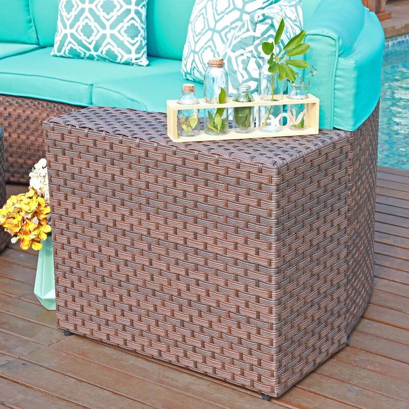 2-piece Outdoor Wicker Arm Table Patio Side Table