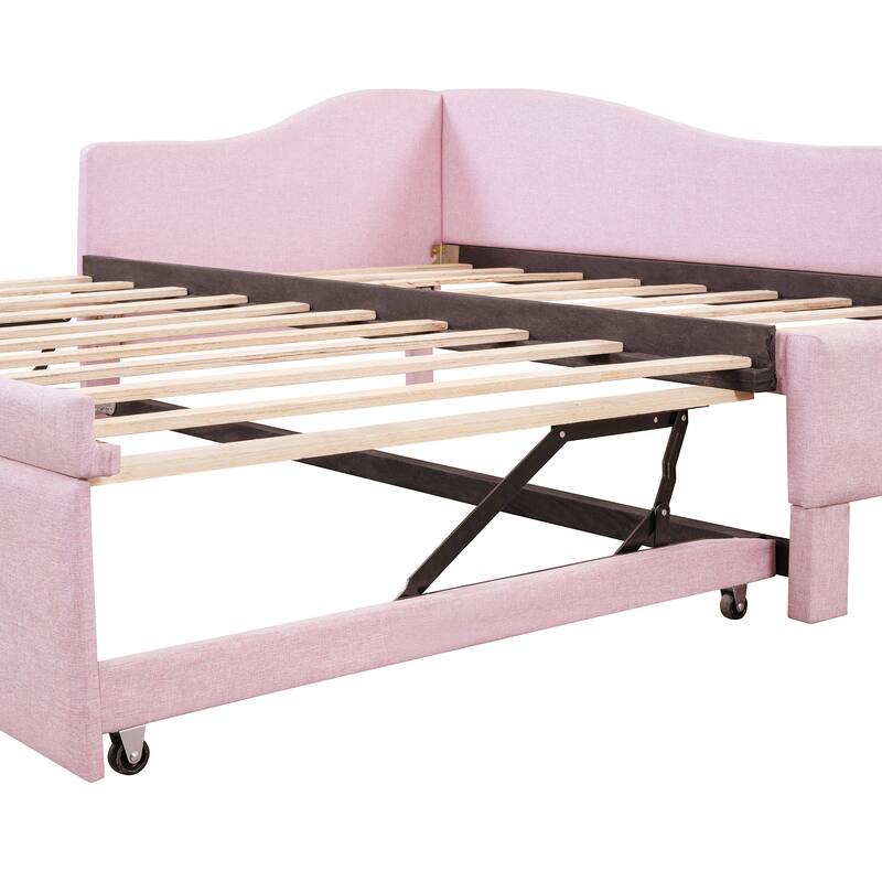 Twin Size Upholstered L-Shaped Upholstered Daybed with Pop Up Trundle