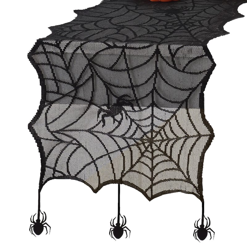 Crawling Halloween Spider Lace Table Runner and Mantle Scarf - 13"x70"