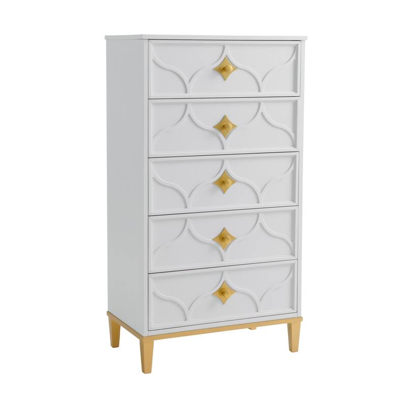 Emma 5 Drawer Chest in White and Gold by Martin Svensson Home