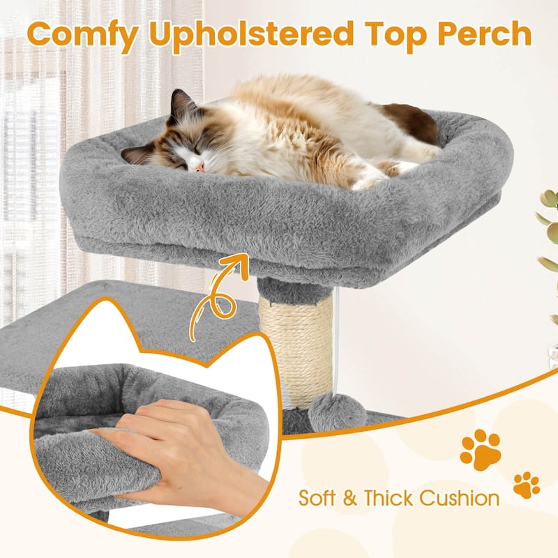 Costway 58” Tall Multi-level Cat Tree with Upholstered Perch & Cat - See Details