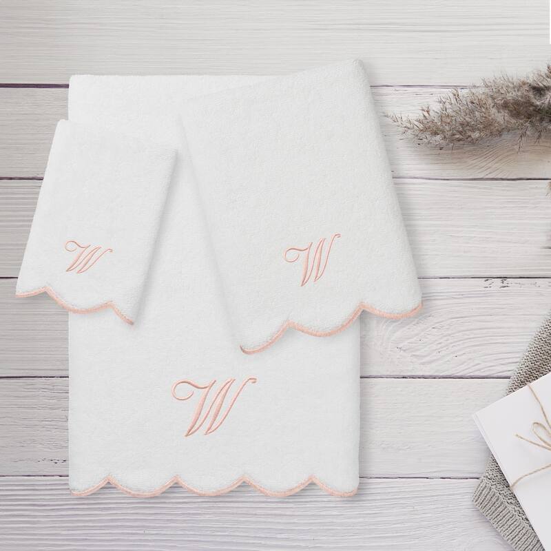 Authentic Hotel and Spa 100% Turkish Cotton Pink ADORNIA Scallop Personalized 3 Piece Towel Set - 3 Piece Set