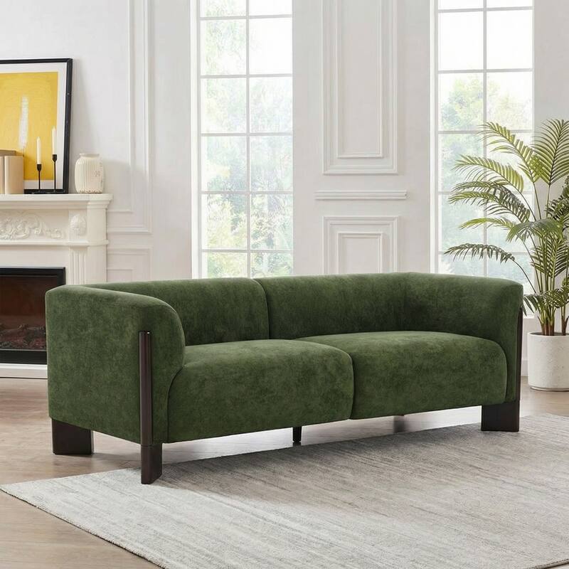 Modern Oversized Sofa Loveseat with Wood Legs - Green/Chenille