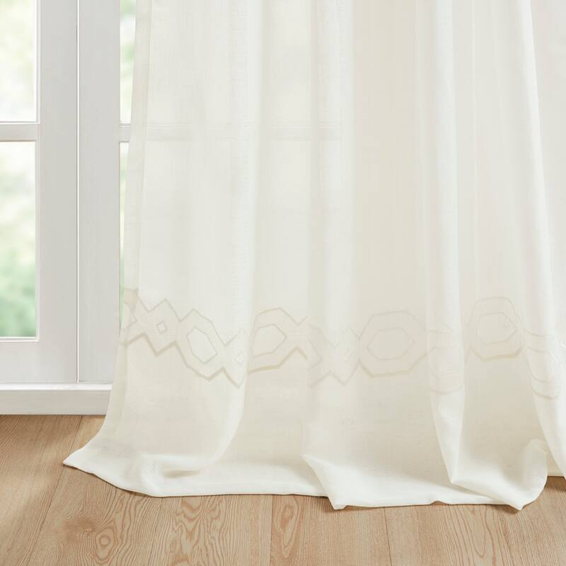 Embroidery Curtain Panel - White