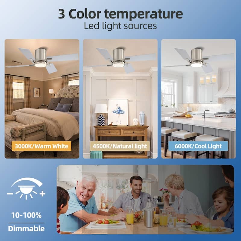 48Inch 4 Two-color Fan Blades Dc Motor Indoor Ceiling Fan With Light Kit And Remote