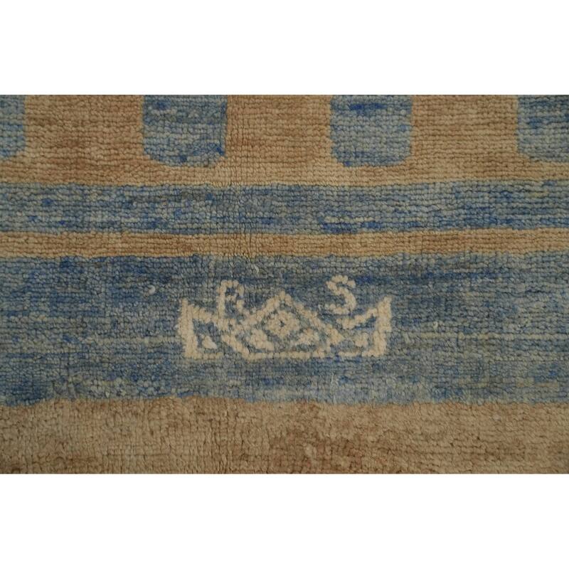 Hand Knotted Traditional Wool Blue Geometric Area Rug - 12' 0'' X 11' 10''