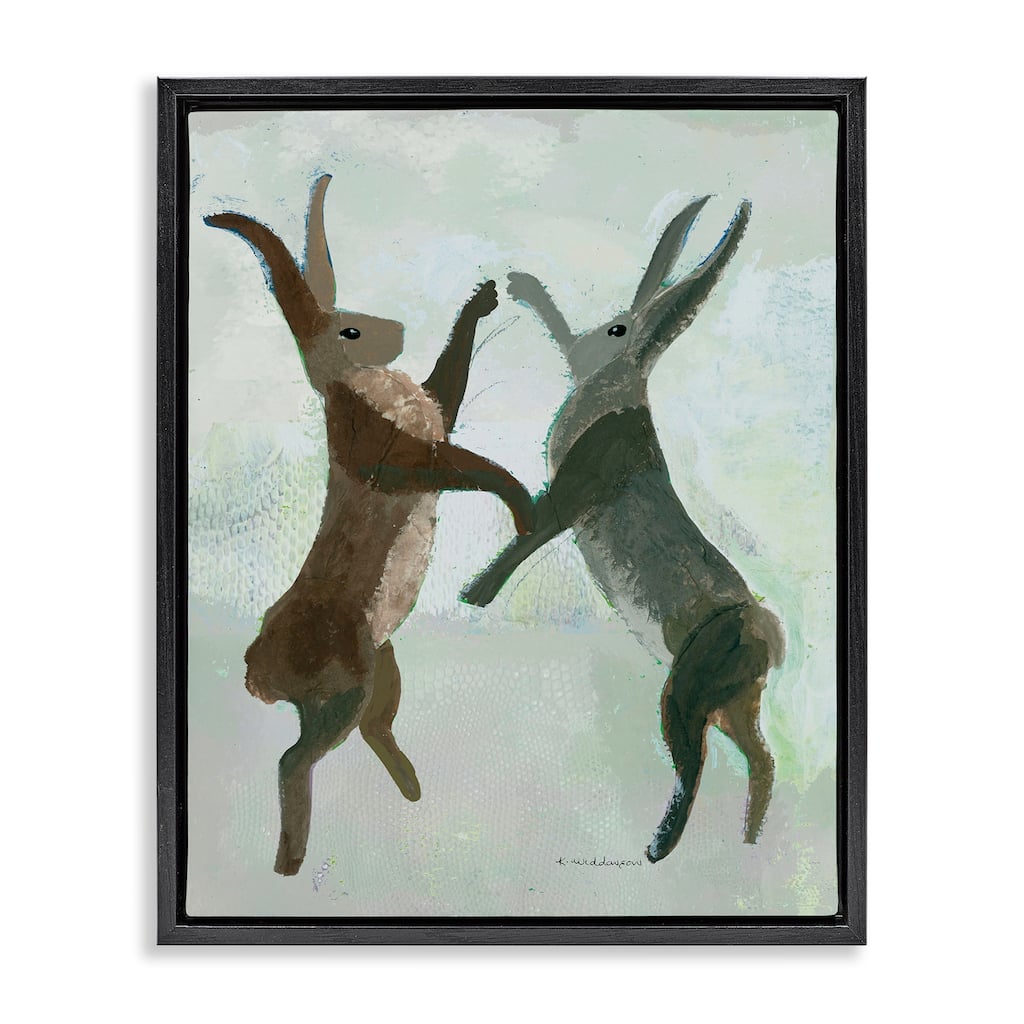Stupell Boxing Hares in Neutral Tones Framed Floater Canvas Wall Art Design By Kay Widdowson