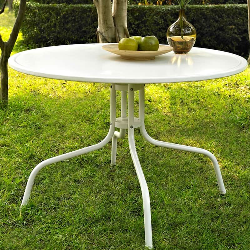 Round Patio Dining Table in White Outdoor UV Resistant Metal - 25" H x 40" L x 40" W