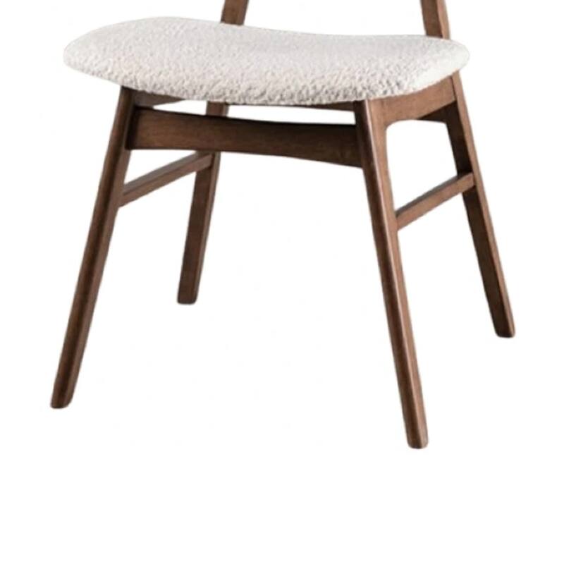 Narv Side Dining Chair Set of 2, Curved Panel Back, Walnut Brown Wood, Beige